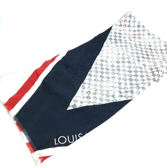 LOUIS VUITTON Damier Azur Logo LVCUP America fringe Stole/Shawl - Picture 1 of 14